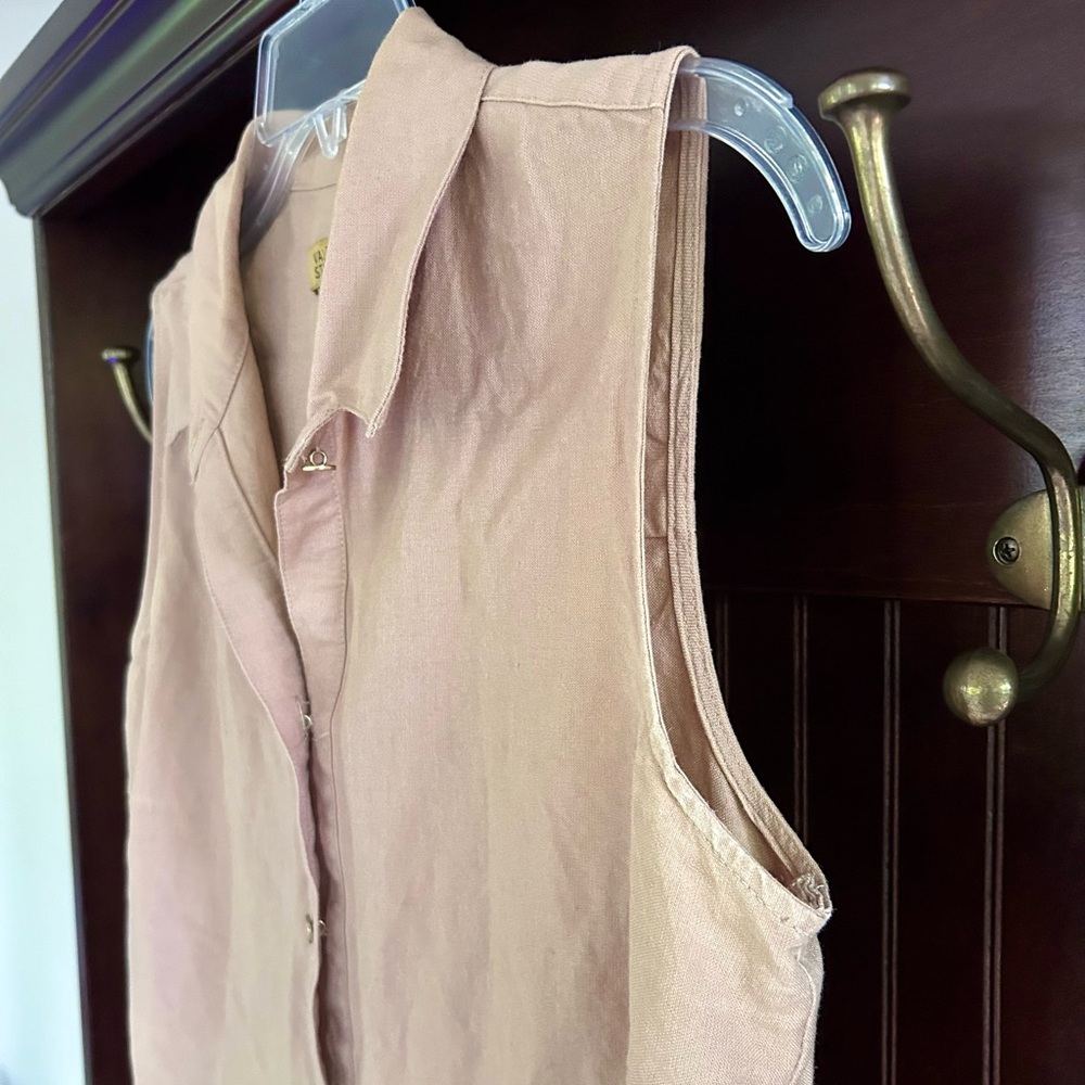 VALERIE STEVENS Y2K Brown Linen Button Tunic Tank 90s Lagenlook Minimalist Sz L - Picture 6 of 15